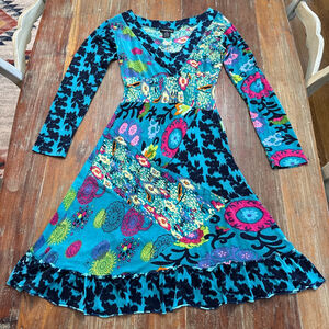 Fashion Fuse Teal Pink Floral Patchwork Dress Small